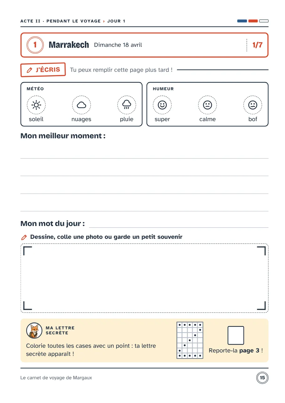 Page du jour pour 4–6 ans : grille à colorier qui fait apparaître la lettre secrète