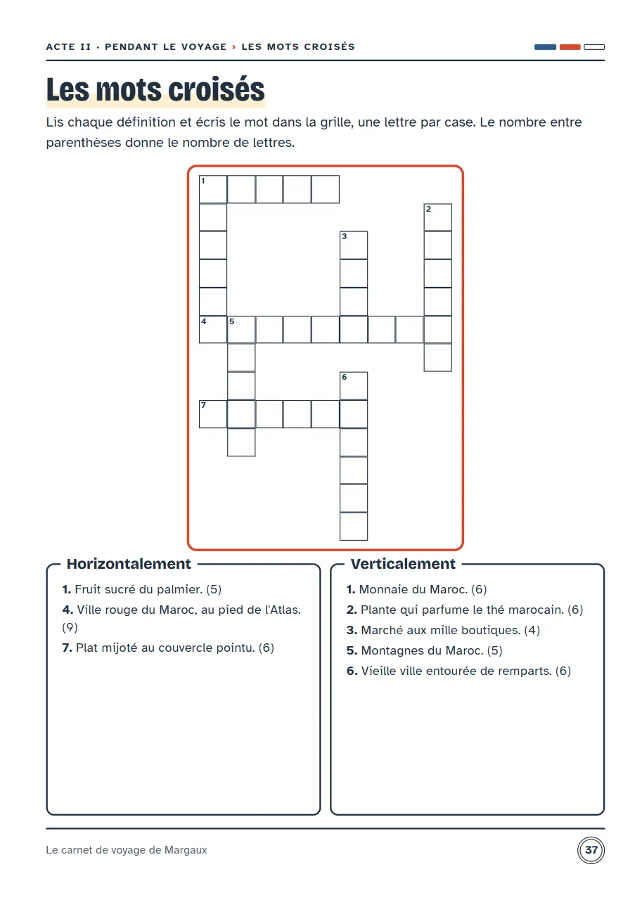 Mots croisés du voyage pour 7–9 ans
